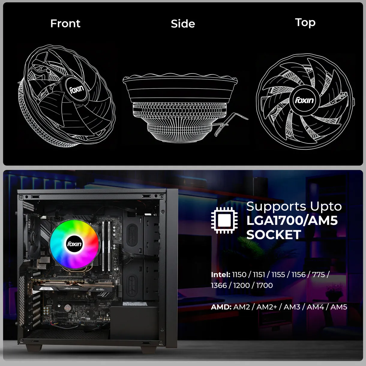 Foxin CPU Fan For Intel and AMD Socket 120mm RGB FCF 002 view 6
